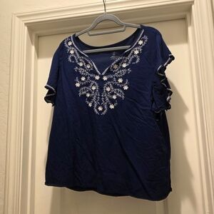Navy Blue Embroidered Women's Top